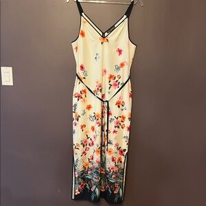 Tommy Bahama Floral Print Cream Maxi Slip Dress with Blue Trim Medium NWT